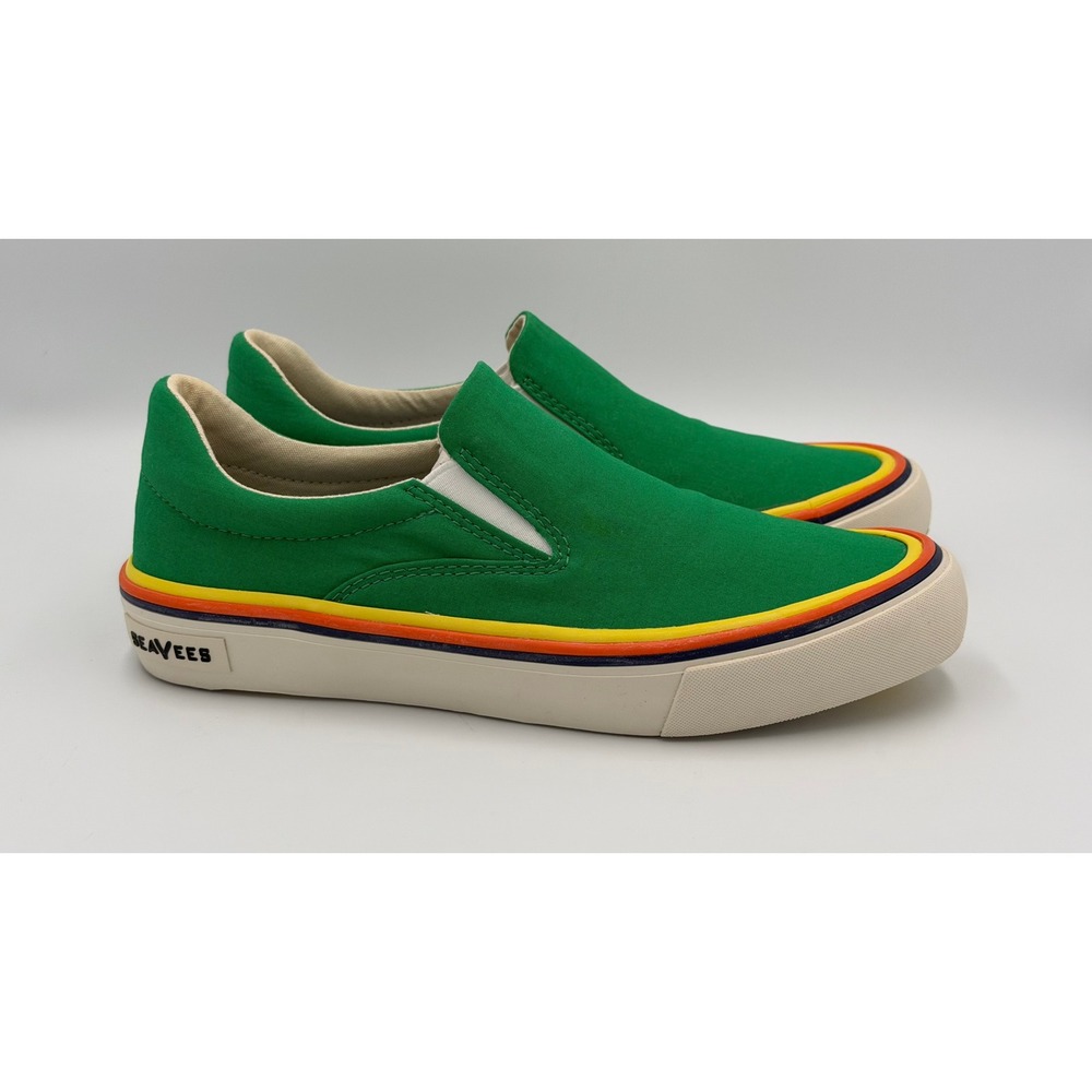 SeaVees Hawthorne Slip On Pride Womens 7 Green Rainbow Stripe Sneakers